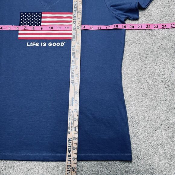 NWT Life Is Good American Flag Womens T-SHIRT Small Short Sleeve Blue USA Tee - Picture 8 of 8